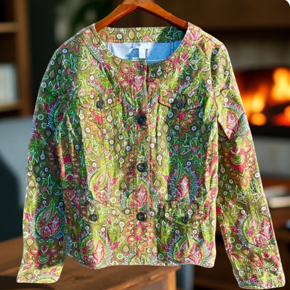 Charter Club Denim jacket Spandex Floral jacket Size Large - Picture 1 of 12